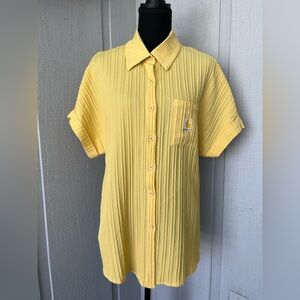 Carhartt Women’s Ribbed Button-Front Shirt Pale Yellow size XL Casual Beach EUC
